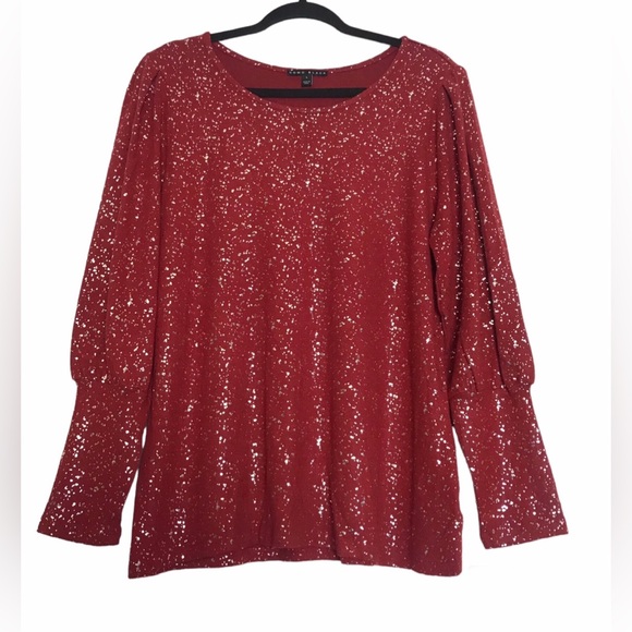 Como Black Tops - Como Black Womens Red Gold Speckled Bishop Sleeve Sweater Size L Holiday Office